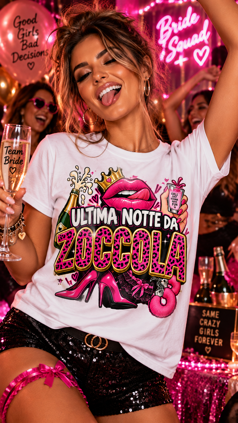 T‑Shirt Bianca “Ultima Notte da…” – Design Glam & Provocatorio
